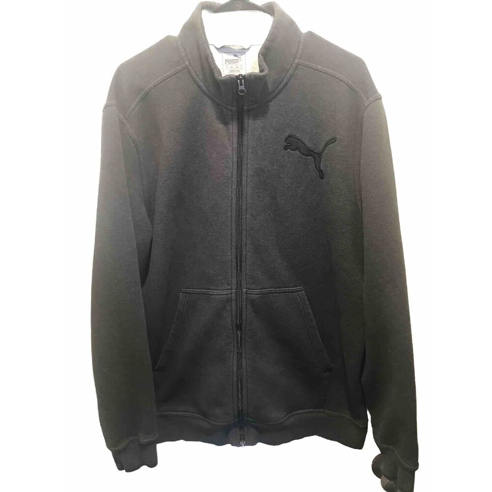 Puma Sweatshirt Fleece Jacket Full Zip Mock Mens XL Dark Gray Heavyweight EUC